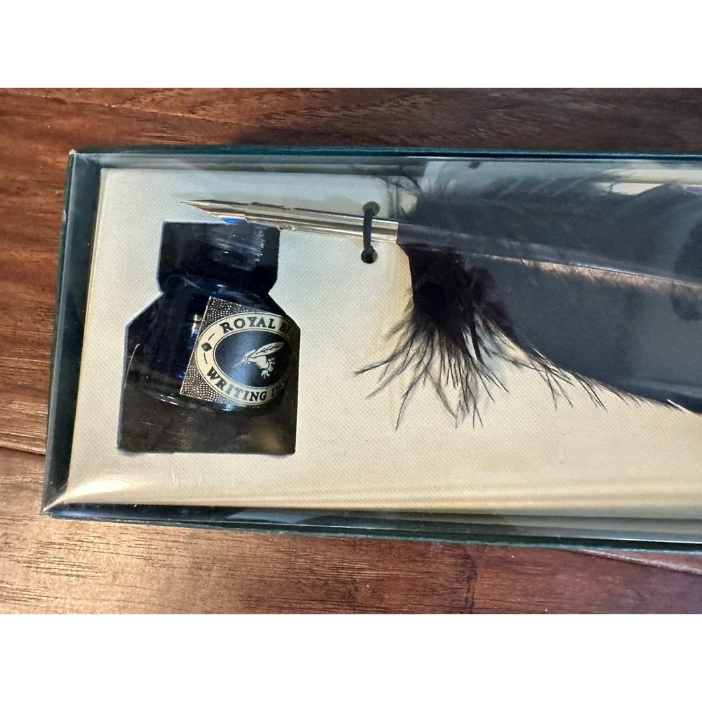 Vintage Royal Feather Quill Dip‎ Pen & Writing Ink Set New